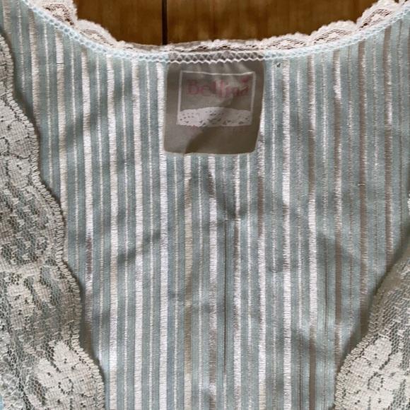 Floor Length Slip Dress Blue Teal White Lace Trim - Picture 4 of 8